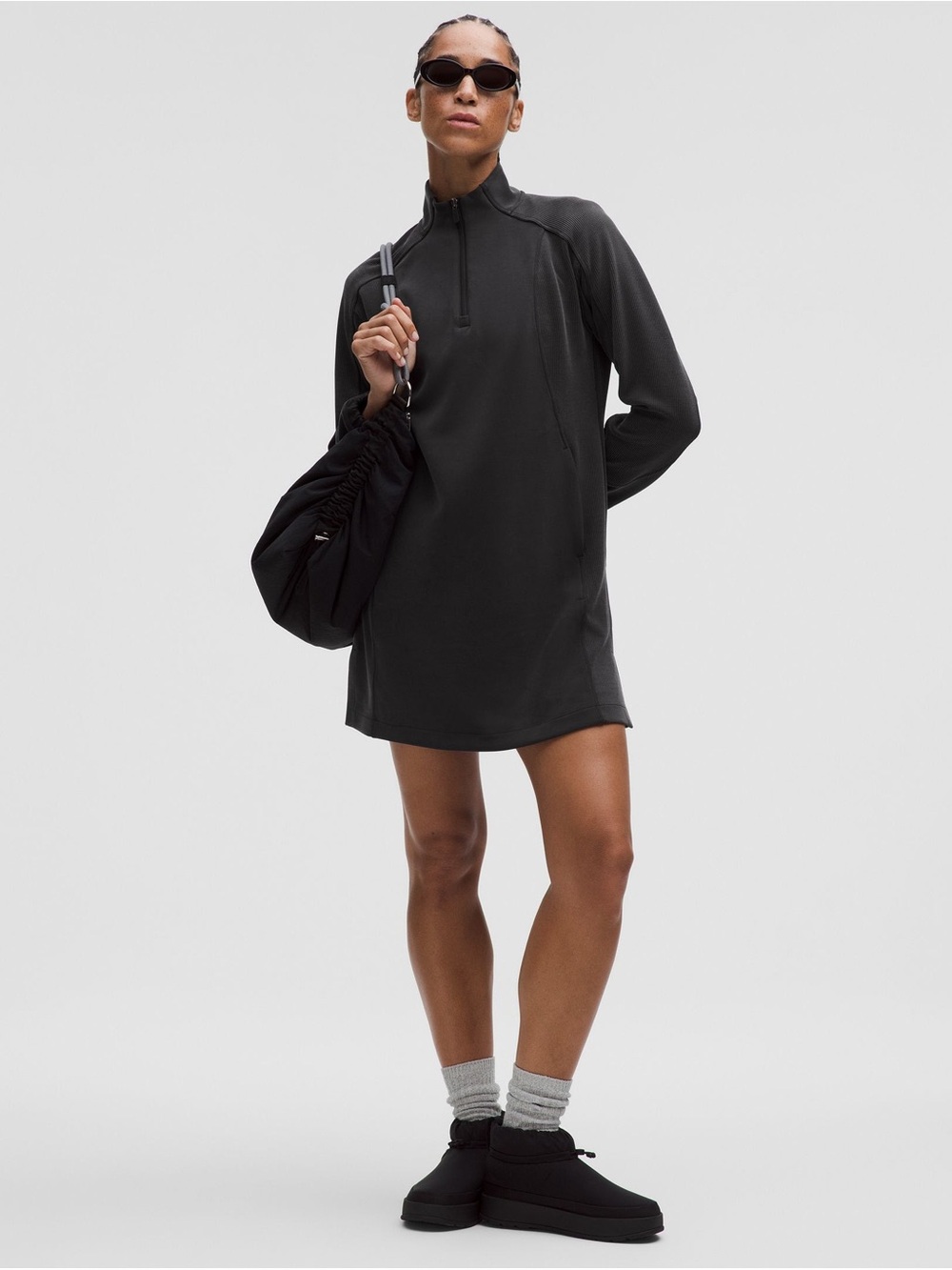 lululemon athletica Black Quarter-Zip Long-Sleeve Mini Dress